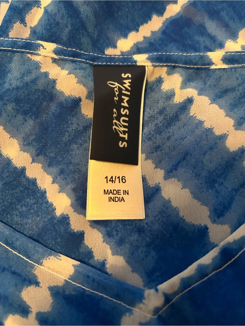 Swimsuits For All Blue and White Tie-Dye V-Neck cover up caftan size 14/16